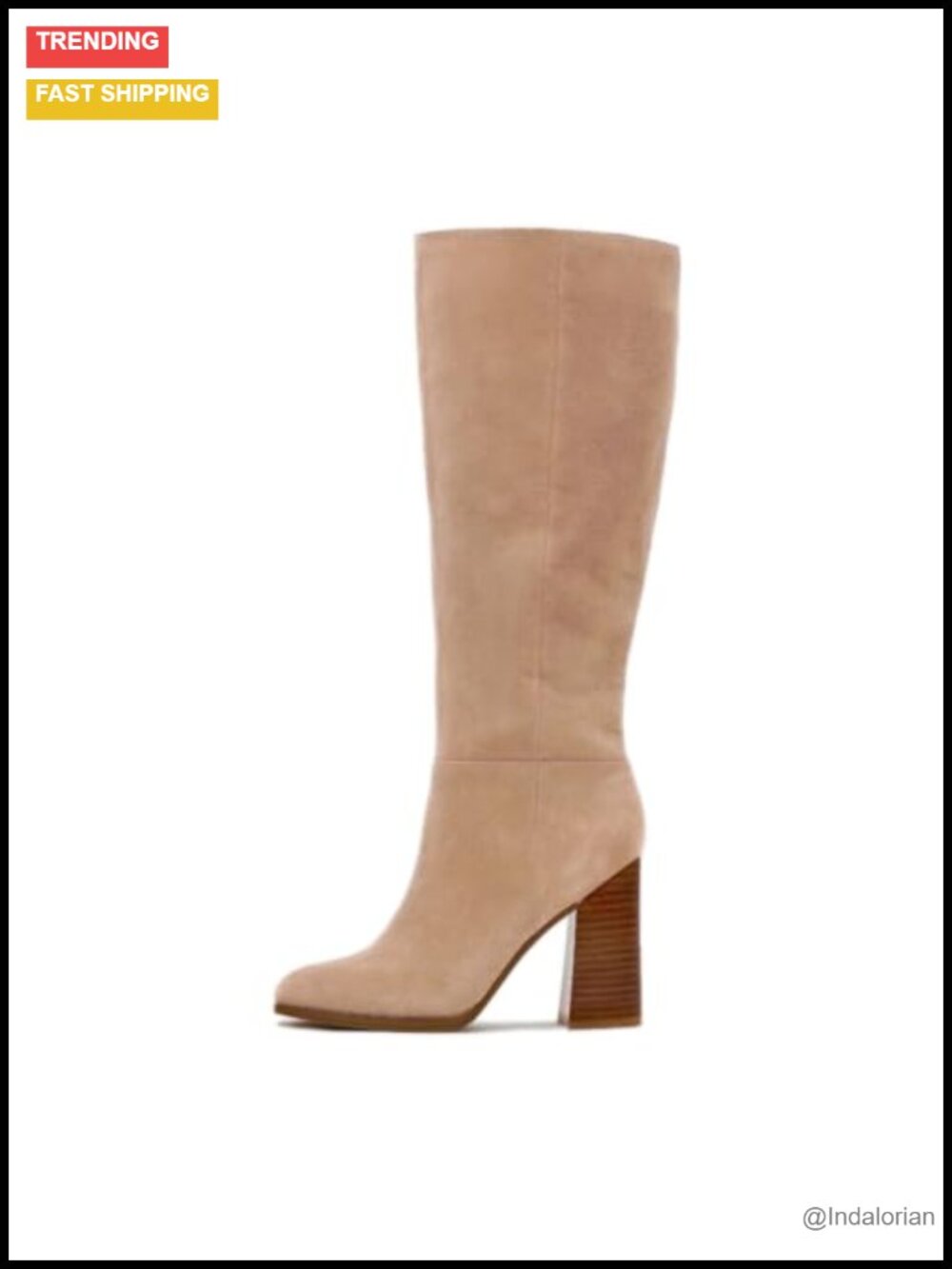 Suede Knee High Boots Tall Slouch Chunky Heel Wide Calf Women